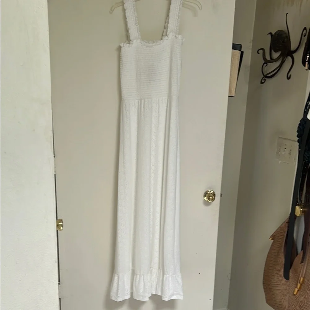 MICHAEL Michael Kors White Eyelet Lace Smocked Sleeveless Maxi Dress M